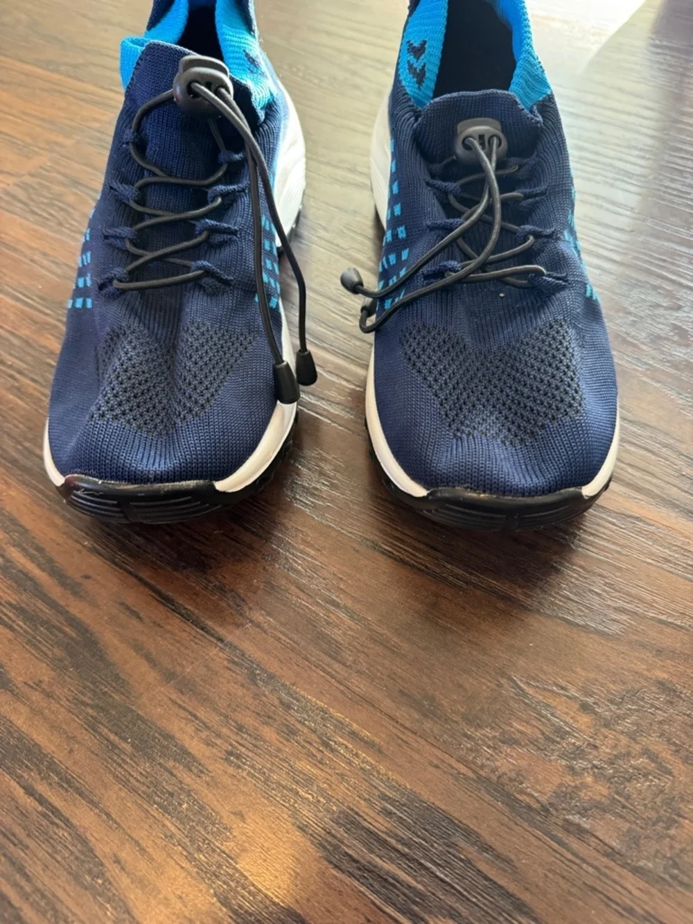 Women’s Navy Knit Athletic Sneakers with Light Blue Trim and White Midsole